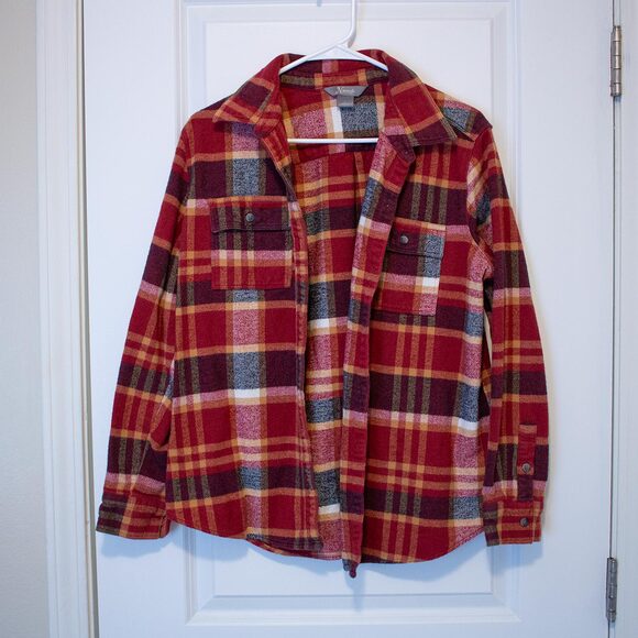 Natural Reflections L Red Maroon Plaid Flannel Button Top Fall Cabincore Cotton - Picture 3 of 7